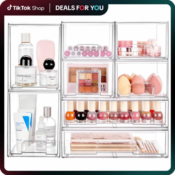 VTOPMART 6.6''Tall Stackable Storage Drawers, Bathroom Makeup Organizers,Clear Plastic Drawers for Vanity, Undersink, Kitchen Cabinet,Pantry Boxes - Image 2