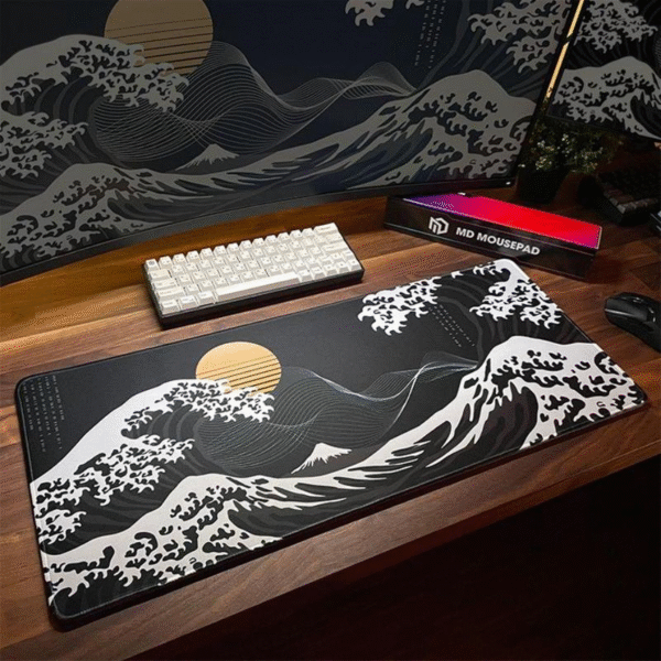 Mountain & Wave Pattern Design Gaming Mouse Pad, 1 Count Anti-Slip Desk Mat for Laptop, Keyboard & Computer, Large Extend Desk Pad for Home & Office Decor - Image 5