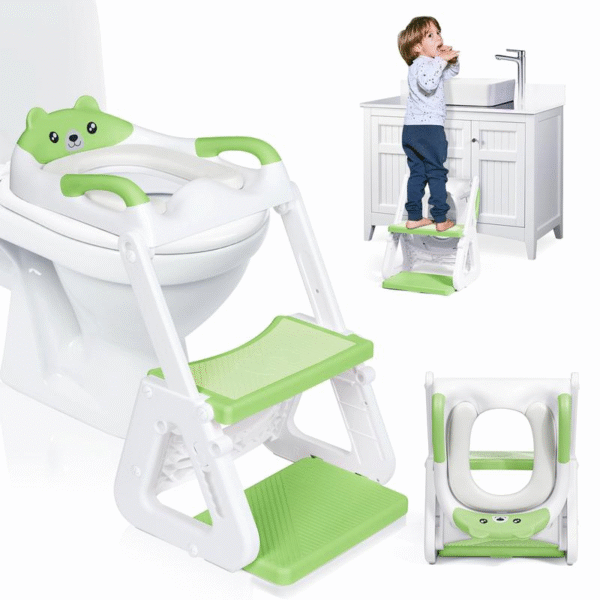Orzbow 2-IN-1 Potty Training Toilet Seat with Step Stool for Toddler, Stability Training Potty Seat for Kids Boys Girls with Splash Guard and Anti-Slip Pad, Adjustable Ladder & Potty Seat Height, Grey - Image 3