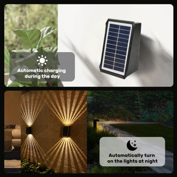 Solar Powered Wall Lights up and down IP65 Waterproof LED Light with Auto Dusk to Dawn Glow Design for Garden Decorative Lighting Solar Lights Outdoor Mini Fireworks Light Illumination Solar Tube Light Installation Outdoorfun Solar Lights Outdoor - Image 9