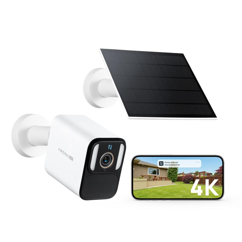 Anona Security Camera Aurora 4K Ultra HD Outdoor Solarcam 24/7 AOV Recording with Color Night Vision, Local Storage, Wireless IP, 32 GB Emmc & Wi-Fi 6 Support No Monthly Fee/ SD Card