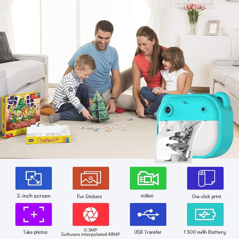 Multifunctional 1080P HD Dual Camera Instant Print Camera, Rechargeable Video Selfie Toy Camera with 32G Storage Card & Print Paper, Birthday Gift, Portable Camera, Mini Digital Camera
