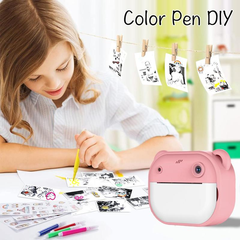 Multifunctional 1080P HD Dual Camera Instant Print Camera, Rechargeable Video Selfie Toy Camera with 32G Storage Card & Print Paper, Birthday Gift, Portable Camera, Mini Digital Camera