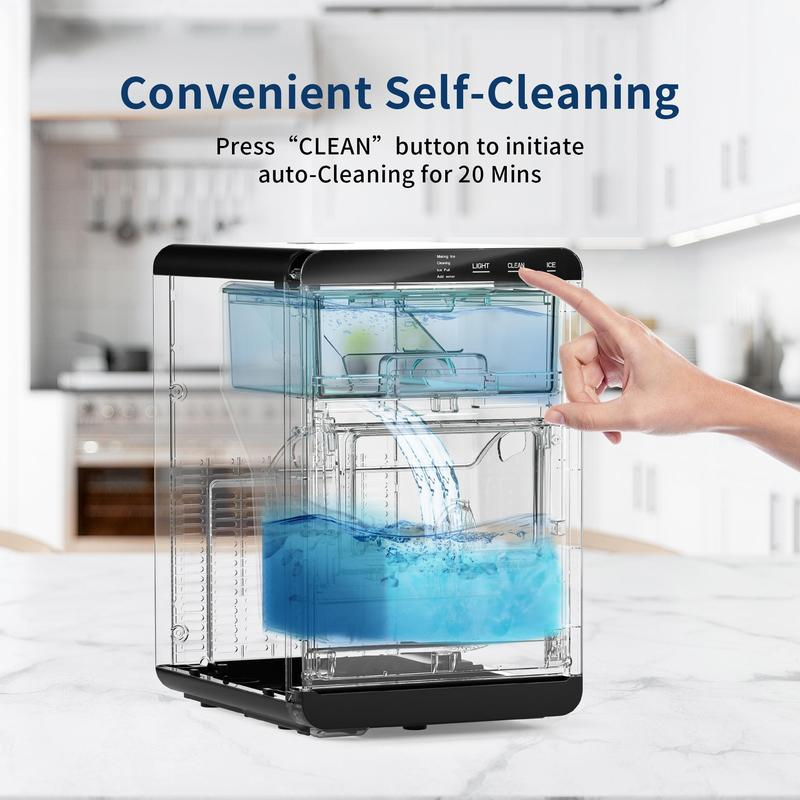 Euhomy【2025】Nugget Ice Maker Countertop, 44Lbs/24H Pebble Ice Maker Machine, Self-Cleaning Pellet Ice Machine with Ice Scoop&Basket, Sonic Countertop Ice Machine for Home/Kitchen/Office(Black)