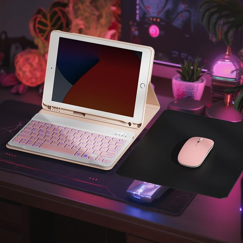 Wireless Keyboard & Mouse & Tablet Case & Mouse Pad Set, Rechargeable Tablet Keyboard Protective Cover with Backlight Keyboard, Tablet Accessories for Ipad 5/6/7/8/9/Th, Ipad Pro11, Ipad Air11