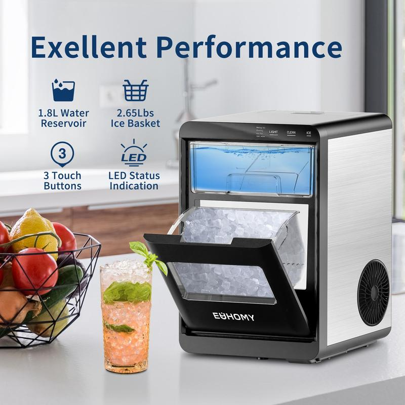 Euhomy【2025】Nugget Ice Maker Countertop, 44Lbs/24H Pebble Ice Maker Machine, Self-Cleaning Pellet Ice Machine with Ice Scoop&Basket, Sonic Countertop Ice Machine for Home/Kitchen/Office(Black)