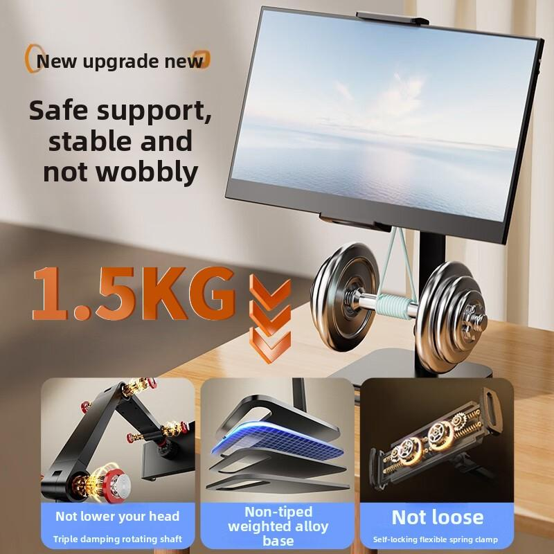 Hot-Selling Universal Portable Display Monitor Stand Live Streaming Shooting Desktop Phone Tablet Computer Stand Adjustable Desktop Phone Holder Cellphone Smartphone Mount Black-Desktop Arm Stand–Tablet Clamp