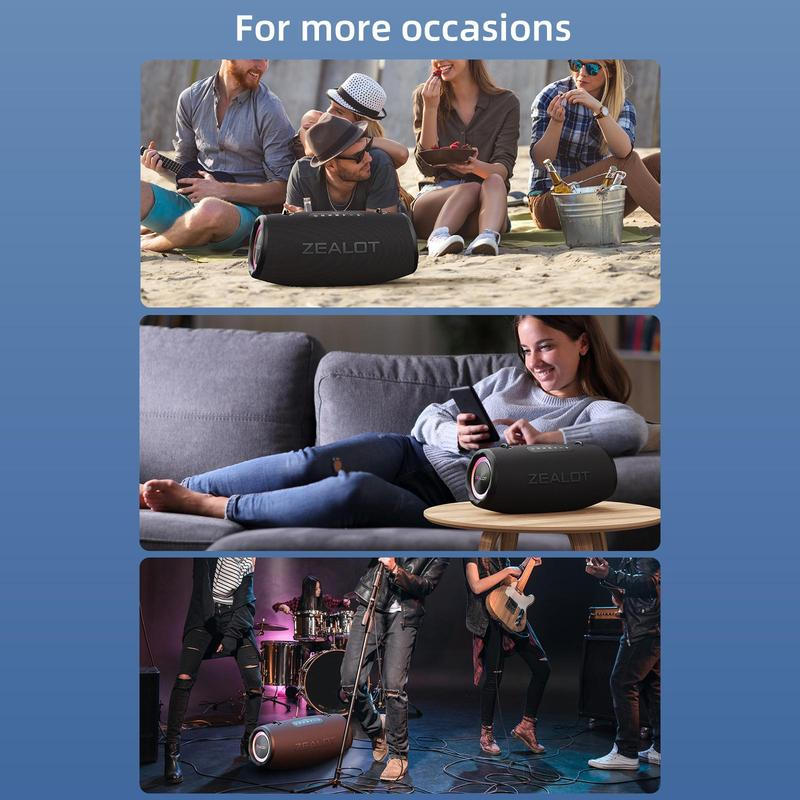 ZEALOT Zealot S87 Portable Wireless Speaker, 1 Count USB Rechargeable 80W Subwoofer Speaker, IPX6 Waterproof Speaker with RGB Light, TWS Speaker