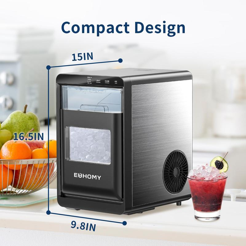 Euhomy【2025】Nugget Ice Maker Countertop, 44Lbs/24H Pebble Ice Maker Machine, Self-Cleaning Pellet Ice Machine with Ice Scoop&Basket, Sonic Countertop Ice Machine for Home/Kitchen/Office(Black)