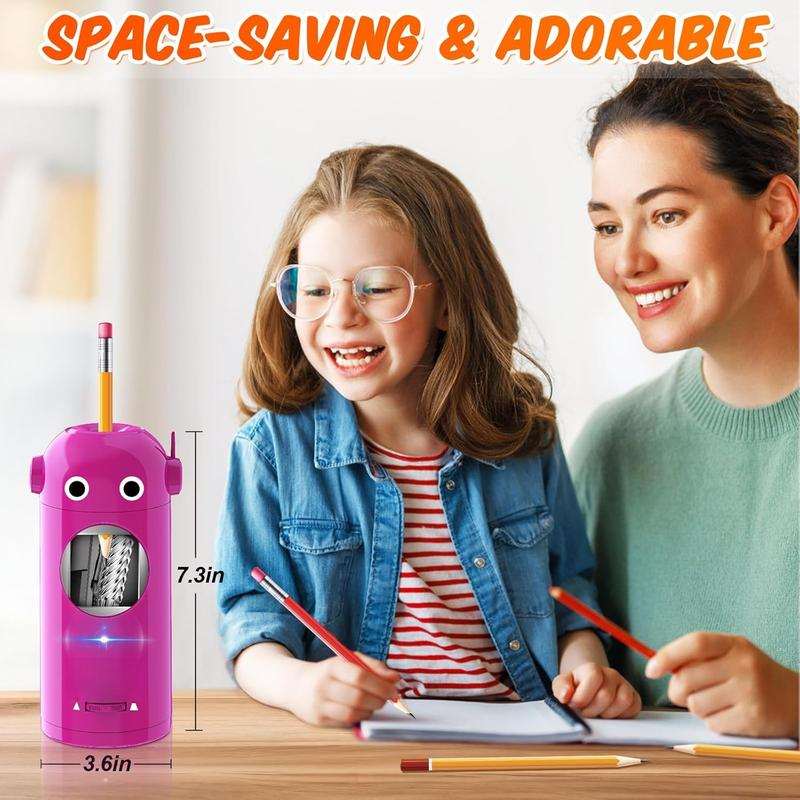 Electric Pencil Sharpener, Robot Pencil Sharpener for Colored Pencils 7-11.5Mm, Auto in & Out, Fully Automatic Rechargeable Hands-Free Pencil Sharpener for Home, Classroom, Operated School Supplies Stationery Set