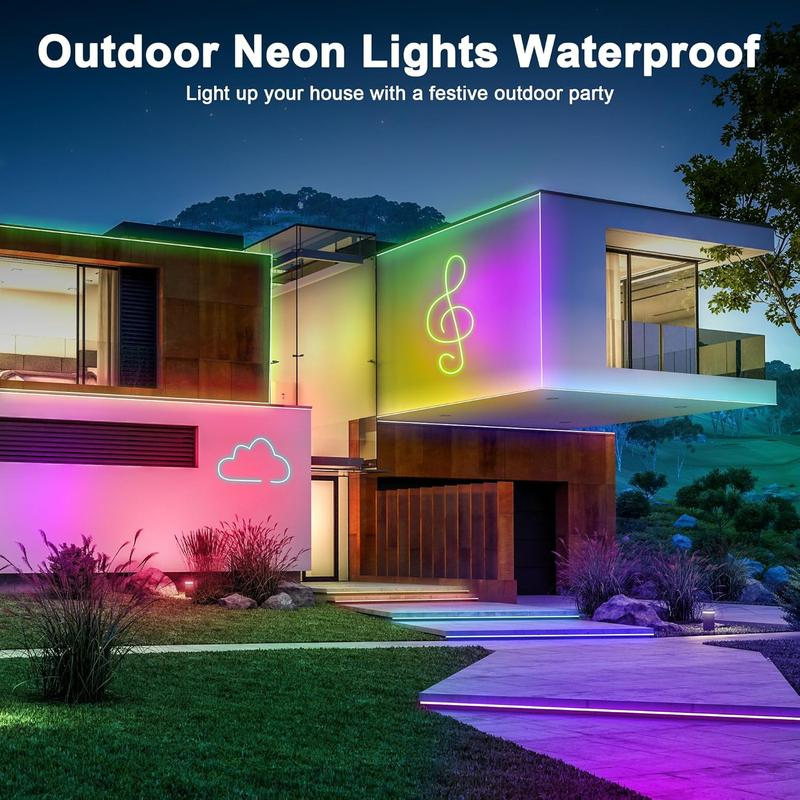 Nexillumi Neon LED Rope Lights 16.4FT IP67 Waterproof Flexible RGB Strip with App & Remote Control for Indoor Outdoor Home Decor