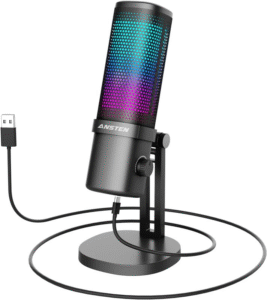 Condenser Microphone for PC/PS4/PS5/ Mac, RGB, Mute Touch, Pop Filter, Gain Knob, Monitoring for Streaming Podcast