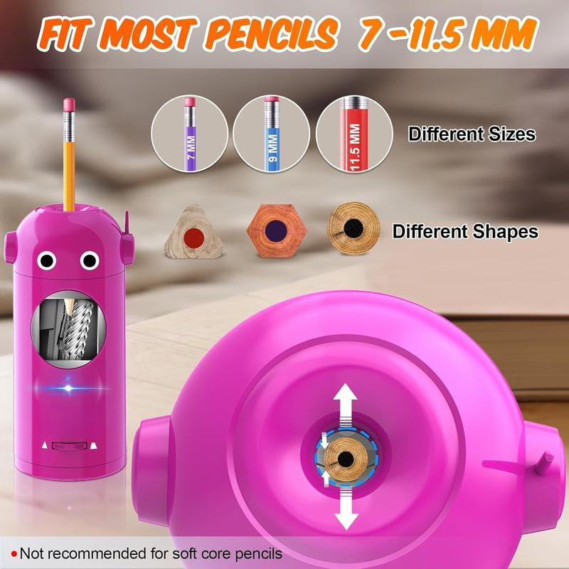 Electric Pencil Sharpener, Robot Pencil Sharpener for Colored Pencils 7-11.5Mm, Auto in & Out, Fully Automatic Rechargeable Hands-Free Pencil Sharpener for Home, Classroom, Operated School Supplies Stationery Set