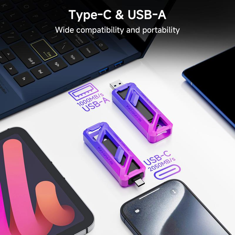 FANXIANG Flash Drive 512GB, up to 2050Mb/S USB 3.2 Gen2×2, USB Drive with USB a + Type C Flash Drive Swivel Design High Speed