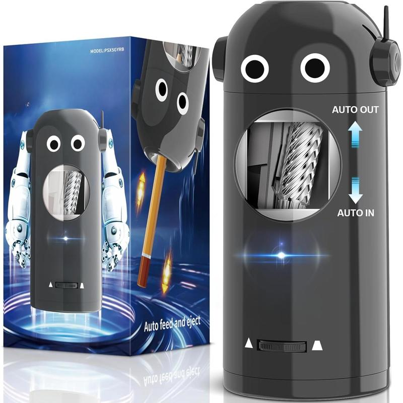 Electric Pencil Sharpener, Robot Pencil Sharpener for Colored Pencils 7-11.5Mm, Auto in & Out, Fully Automatic Rechargeable Hands-Free Pencil Sharpener for Home, Classroom, Operated School Supplies Stationery Set