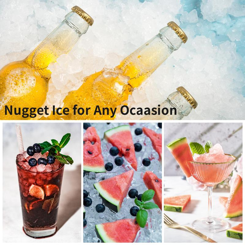 Euhomy【2025】Nugget Ice Maker Countertop, 44Lbs/24H Pebble Ice Maker Machine, Self-Cleaning Pellet Ice Machine with Ice Scoop&Basket, Sonic Countertop Ice Machine for Home/Kitchen/Office(Black)