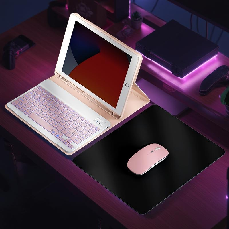 Wireless Keyboard & Mouse & Tablet Case & Mouse Pad Set, Rechargeable Tablet Keyboard Protective Cover with Backlight Keyboard, Tablet Accessories for Ipad 5/6/7/8/9/Th, Ipad Pro11, Ipad Air11