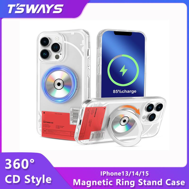 Upgraded Magnetic Stand Case for Iphone 13 14/15Pro/15Plus /14Promax CD Style with 360° Rotatable Ring Shockproof Kickstand Case Compatible with Magsafe