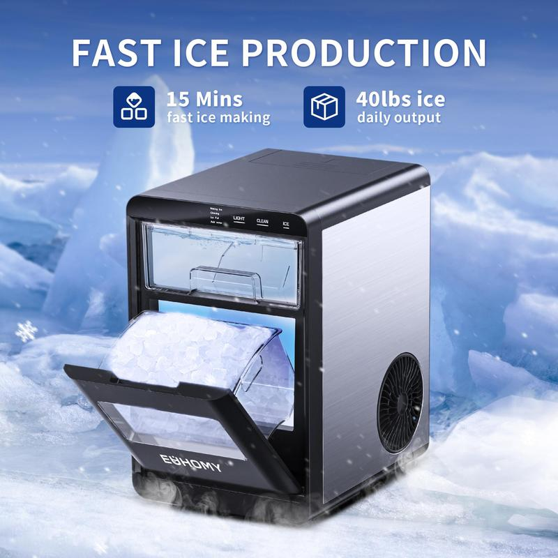 Euhomy【2025】Nugget Ice Maker Countertop, 44Lbs/24H Pebble Ice Maker Machine, Self-Cleaning Pellet Ice Machine with Ice Scoop&Basket, Sonic Countertop Ice Machine for Home/Kitchen/Office(Black)