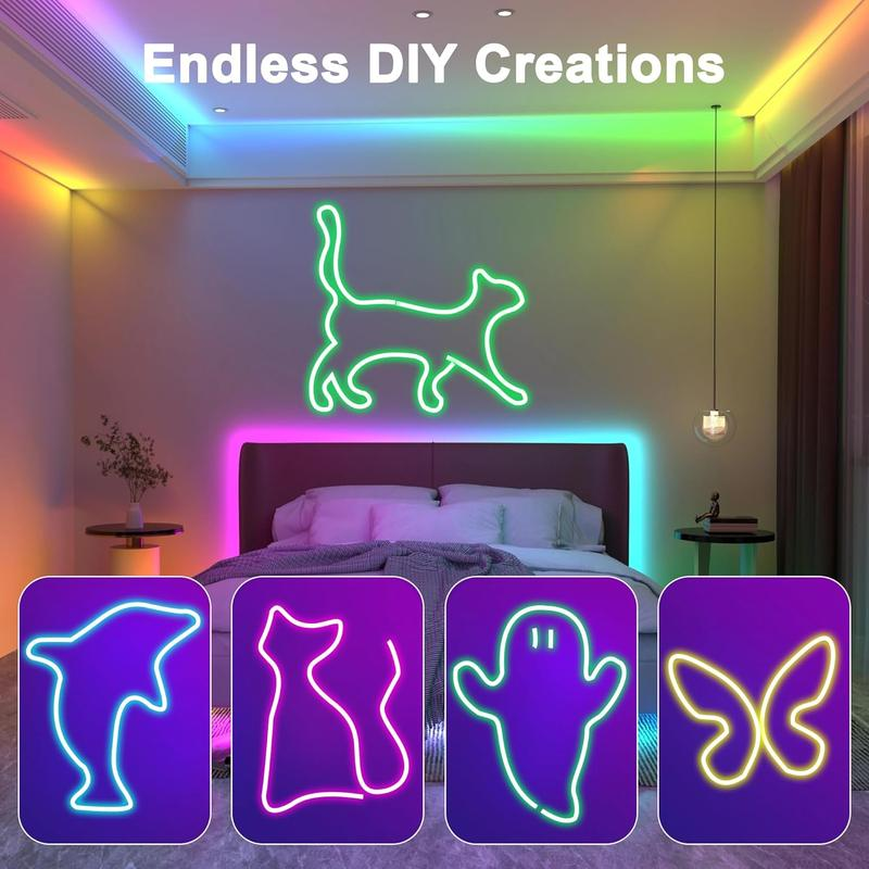 Nexillumi Neon LED Rope Lights 16.4FT IP67 Waterproof Flexible RGB Strip with App & Remote Control for Indoor Outdoor Home Decor