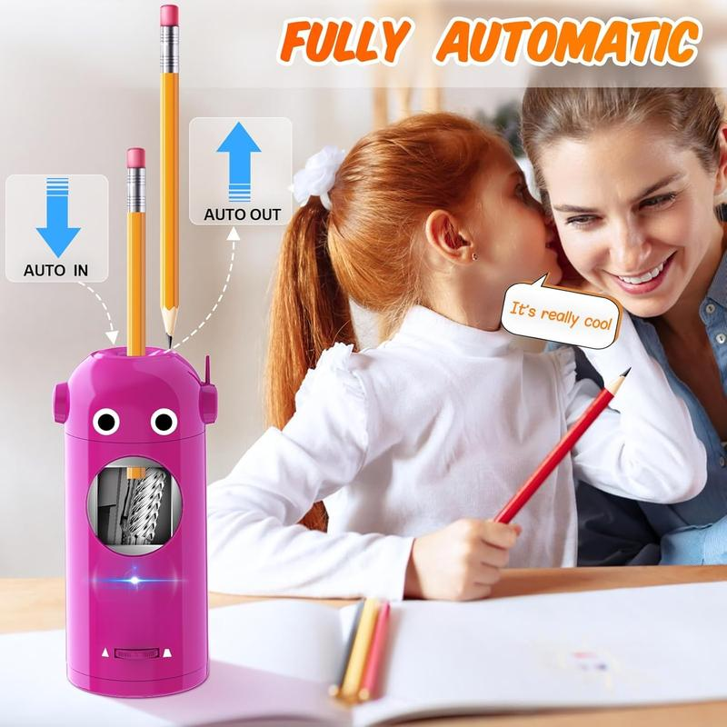 Electric Pencil Sharpener, Robot Pencil Sharpener for Colored Pencils 7-11.5Mm, Auto in & Out, Fully Automatic Rechargeable Hands-Free Pencil Sharpener for Home, Classroom, Operated School Supplies Stationery Set