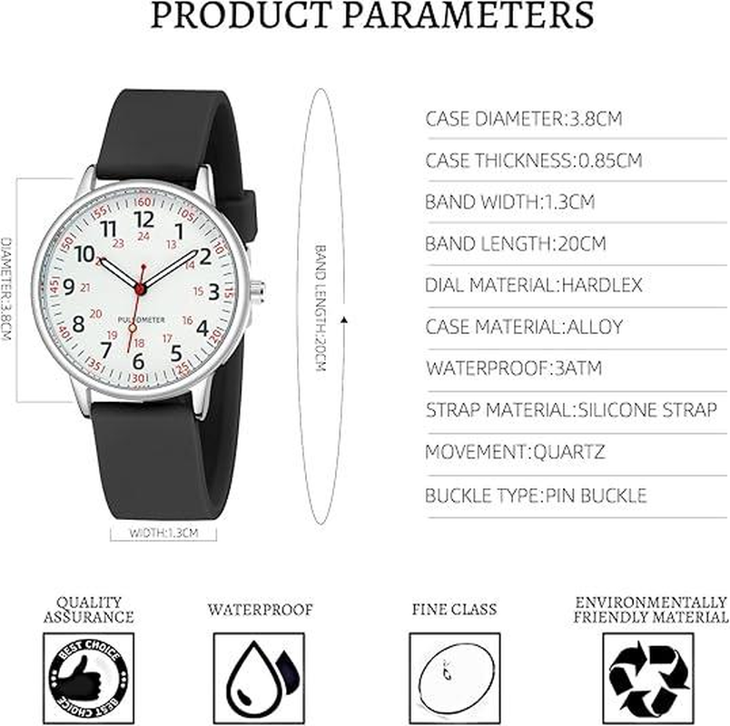 Nurse Watch for Women Waterproof Analog Silicone Watch with Second Hand Nursing Watch - Image 6