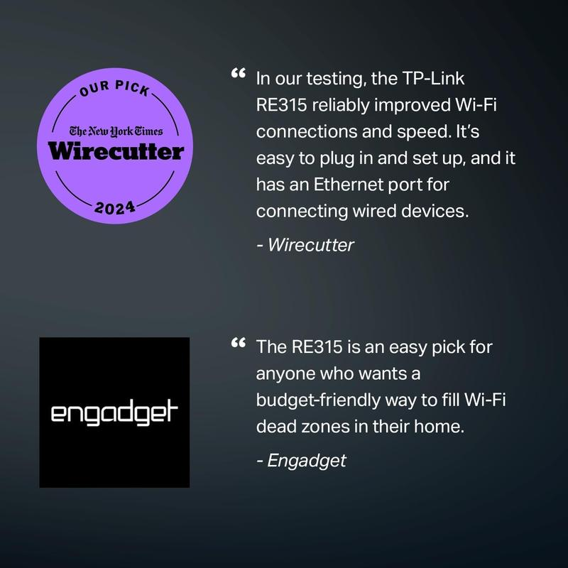 Tp-Link AC1200 Wifi Extender, 2024 Wirecutter Best Wifi Extender, 1.2Gbps Home Signal Booster, Dual Band 5Ghz/2.4Ghz, Covers up to 1500 Sq.Ft and 30 Devices ,Support Onemesh, One Ethernet Port (RE315) - Image 3