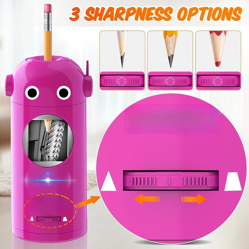 Electric Pencil Sharpener, Robot Pencil Sharpener for Colored Pencils 7-11.5Mm, Auto in & Out, Fully Automatic Rechargeable Hands-Free Pencil Sharpener for Home, Classroom, Operated School Supplies Stationery Set