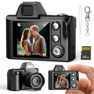 Mini Keychain Digital Camera with 64GB Card, 1080P HD - 8MP Lens Video Recorder, Flash & 1.3" LCD Screen, Tinny Pocket-Sized Digital Camera, Vlog Camera for Travel, Concerts, Kids & Instant Party.