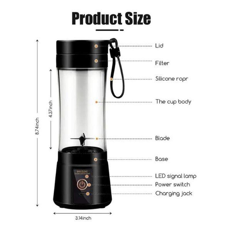 Portable Blender Cup,Electric USB Juicer Blender,Mini Blender Portable Blender for Shakes and Smoothies, Juice,380Ml, Six Blades Great for Mixing,Pink,Black,Purple