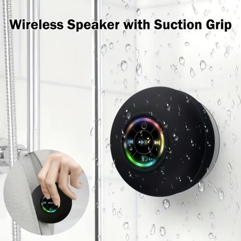 Waterproof Mini Bluetooth Shower Speaker with LED Light Portable IPX4 Waterproof Hands-Free Speakerphone Rechargeable Using Micro USB Wireless Stereo for Beach Shower & Home, Great Song
