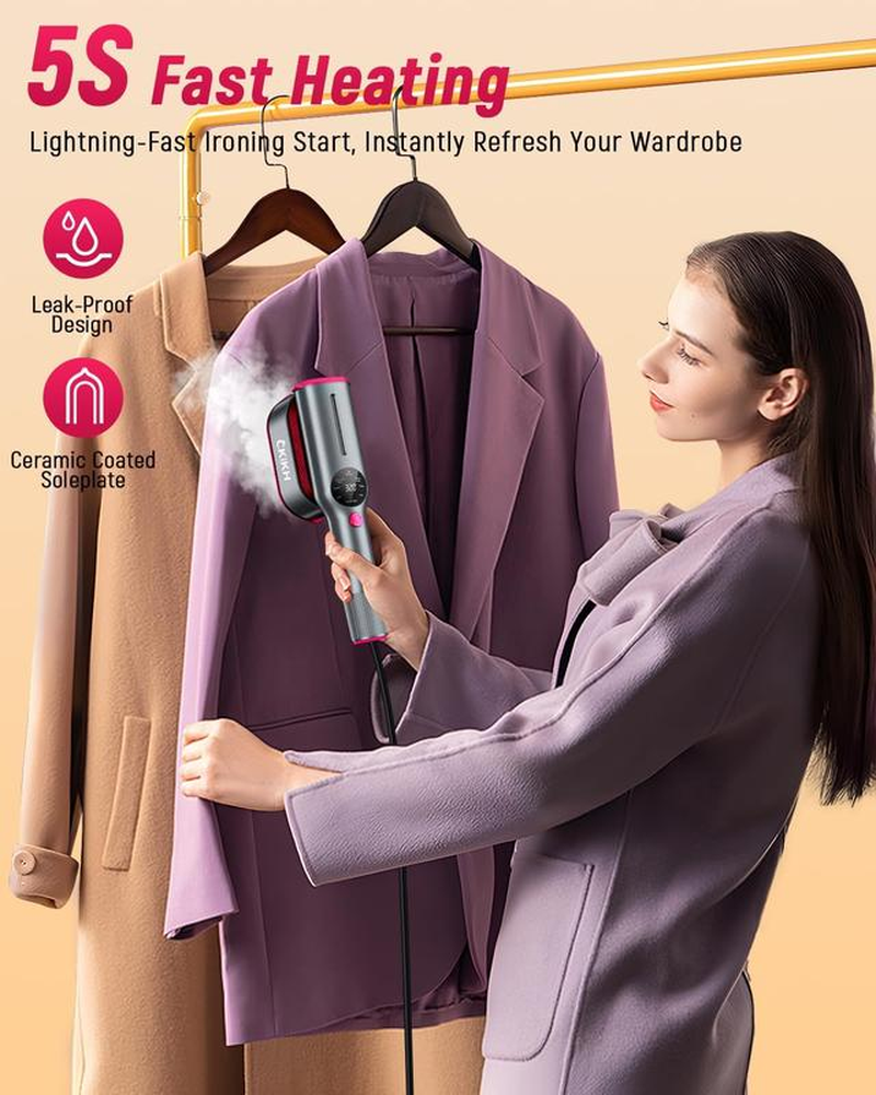 Steamer for Clothes, Portable Clothes Steamer 1200W, 5-Second Fast Heat-Up Travel Steamer for Garments, Handheld Clothing Steamer Iron, 25G/Min Powerful Steam Output Fabric Wrinkle Remover for Home