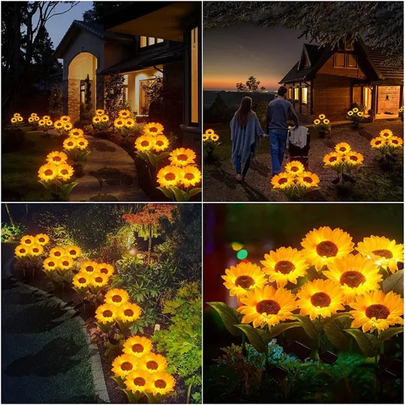 1/3 Head Solar Sunflower LED Light Outdoor Waterproof Garden Lawn Wedding Christmas Party Decoration Solar Powered Garland Lamp