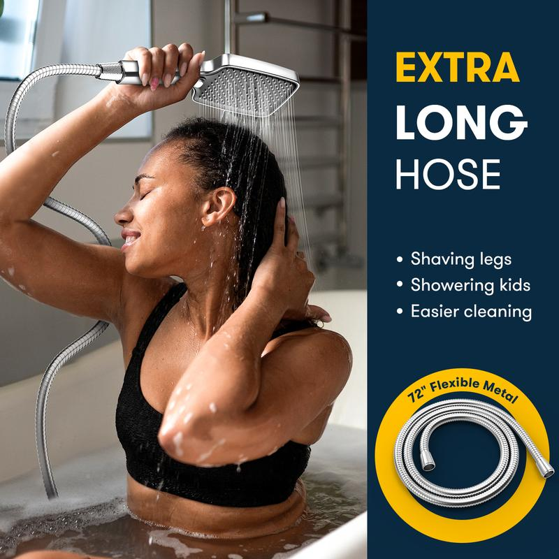 ROLAKUL Handheld Showerhead-High Pressure Shower Head – Anti-Clog Nozzles, Built-In Power Wash to Clean Tub, Tile & Pets, Extra Long 6 Ft. Stainless Steel Hose, Wall & Overhead Brackets- 3 Spray Modes, Adjustable Angle Shower Head with Hose