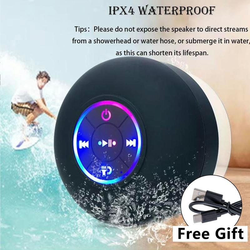 Waterproof Mini Bluetooth Shower Speaker with LED Light Portable IPX4 Waterproof Hands-Free Speakerphone Rechargeable Using Micro USB Wireless Stereo for Beach Shower & Home, Great Song