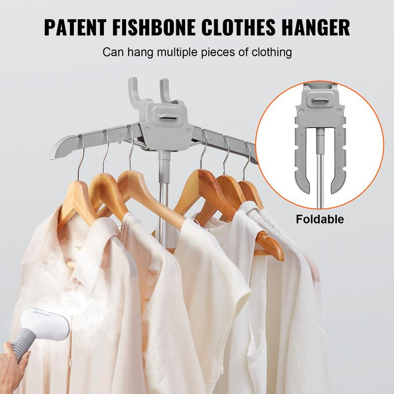 VEVOR Standing Steamer with Foldable Garment Hanger, 0.5Gallon Water Tank for 90 Minutes Continuous Steaming, Heats in 45 Seconds & Auto-Stop with Fabric Brush Aluminum Rod and Easy-Roll Wheels
