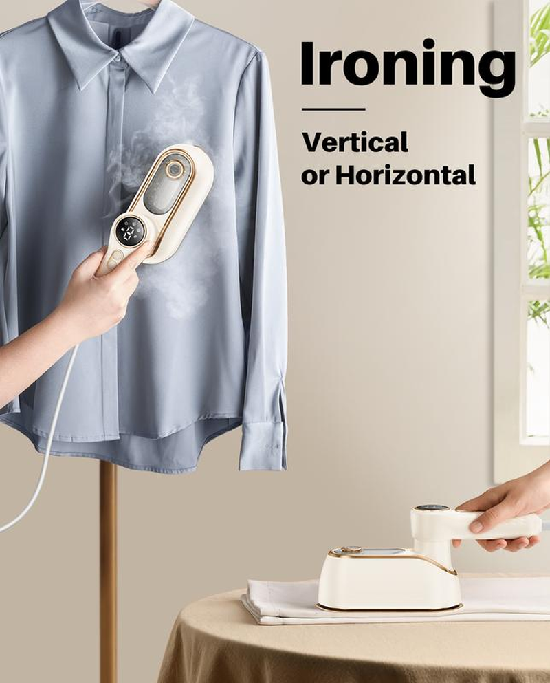 Travel Steamer & Iron for Clothes – Handheld Clothing Steamer, 10S Fast Heating, 4 Modes, LCD Display, 180° Swivel Handle, Garment Steam Wrinkle Remover 2-In-1 for Home and Business