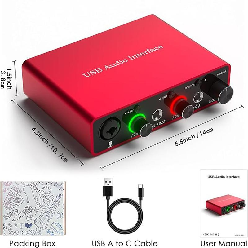 USB Audio Interface, 48V Phantom-Power 24Bit/192Khz Audio Interface, Noiseless XLR Audio Interface for Recording, Podcasting and Streaming