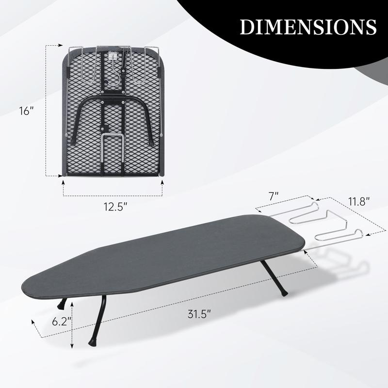 Metal Mesh Panel Tabletop Ironing Board | Foldable Iron Board | Duty Small Iron Board with Heat Resistant Cover and 100% Cotton 8Mm Thicken Pad | 31.5″X11.8″X6.2″