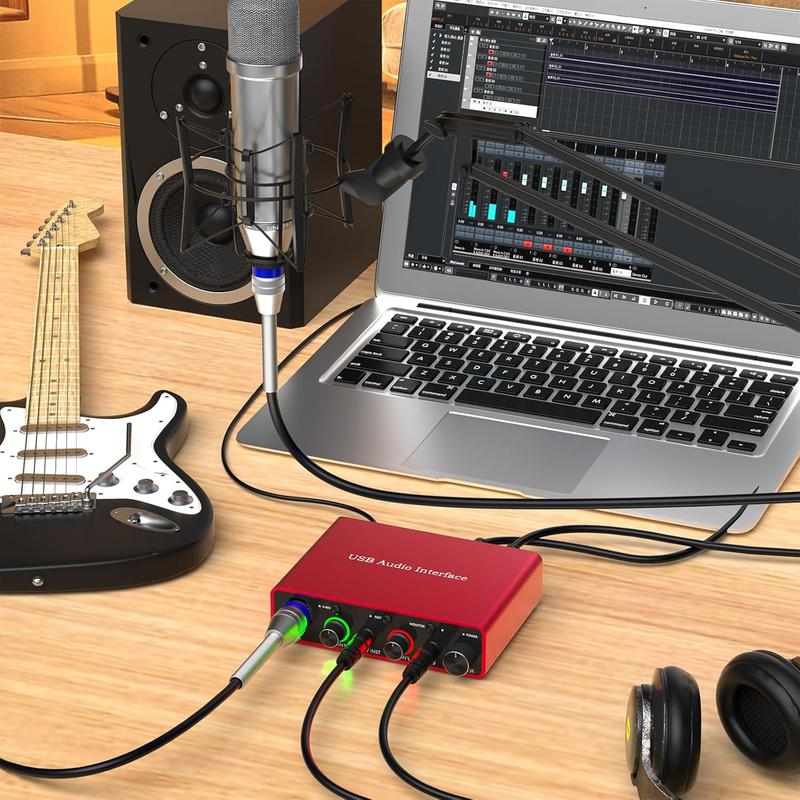 USB Audio Interface, 48V Phantom-Power 24Bit/192Khz Audio Interface, Noiseless XLR Audio Interface for Recording, Podcasting and Streaming