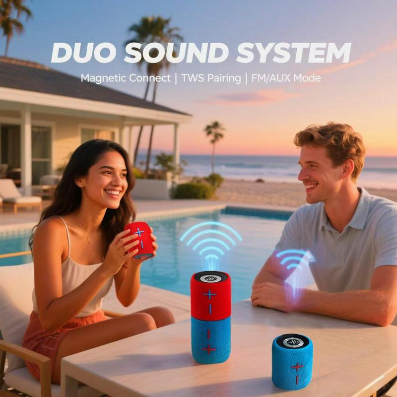 “Magnetic, Waterproof, Detachable 2-In-1 Wireless Portable Bluetooth Speaker”With 2400Mah Battery FM Radio and TWS Pairing Stero Sound System Compact & Stylish Design