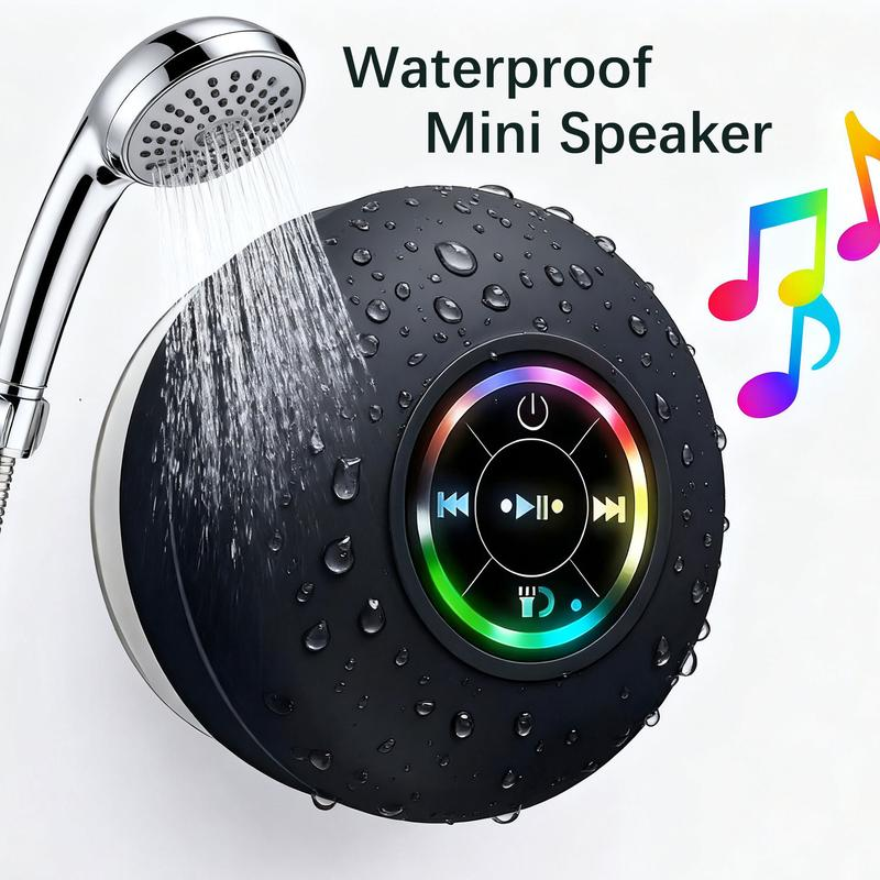 Waterproof Mini Bluetooth Shower Speaker with LED Light Portable IPX4 Waterproof Hands-Free Speakerphone Rechargeable Using Micro USB Wireless Stereo for Beach Shower & Home, Great Song