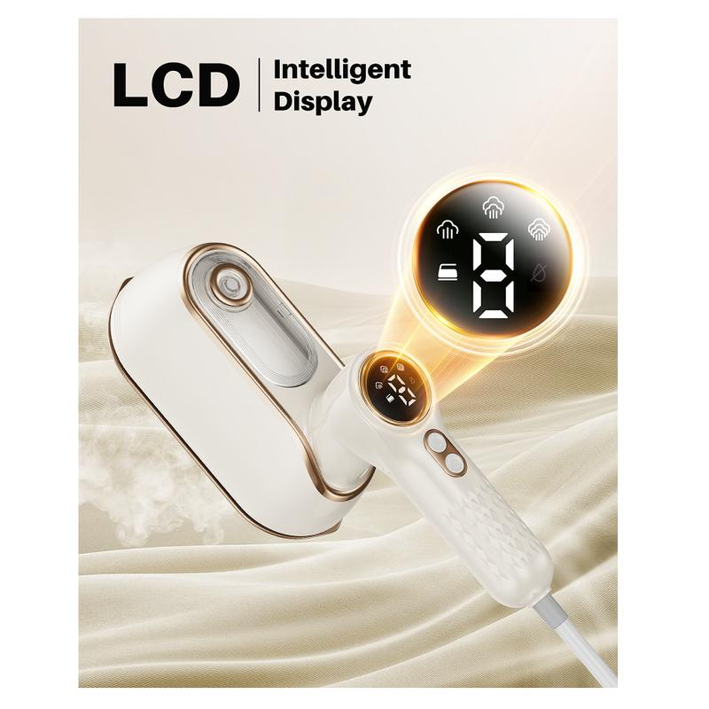 Travel Steamer & Iron for Clothes – Handheld Clothing Steamer, 10S Fast Heating, 4 Modes, LCD Display, 180° Swivel Handle, Garment Steam Wrinkle Remover 2-In-1 for Home and Business