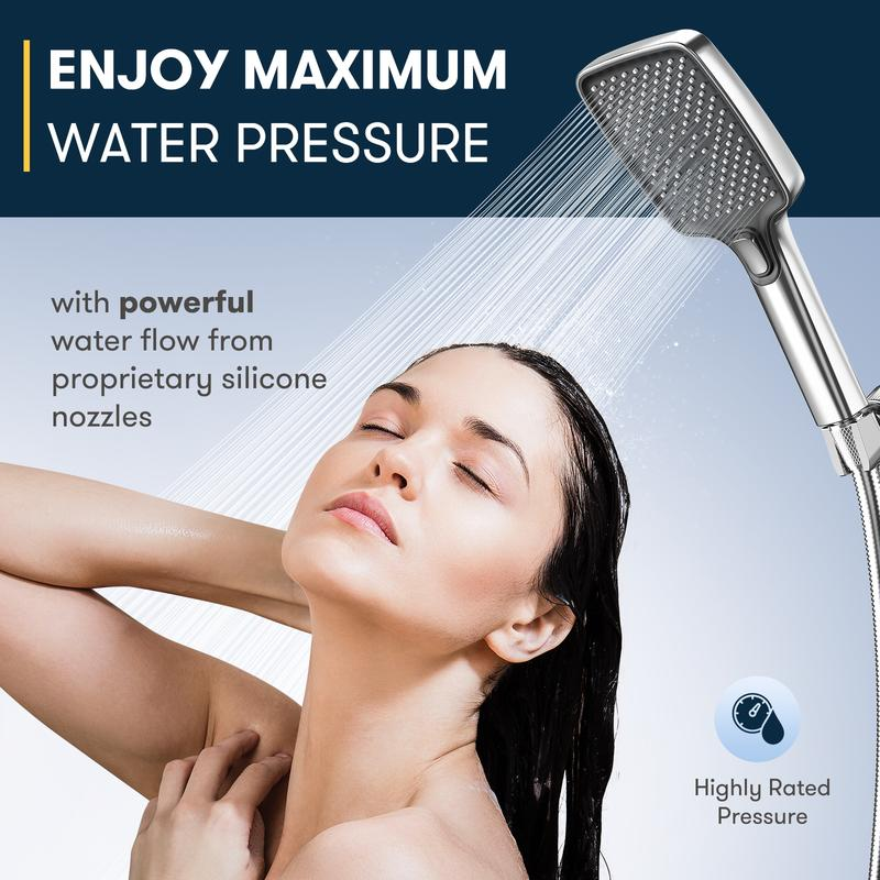 ROLAKUL Handheld Showerhead-High Pressure Shower Head – Anti-Clog Nozzles, Built-In Power Wash to Clean Tub, Tile & Pets, Extra Long 6 Ft. Stainless Steel Hose, Wall & Overhead Brackets- 3 Spray Modes, Adjustable Angle Shower Head with Hose