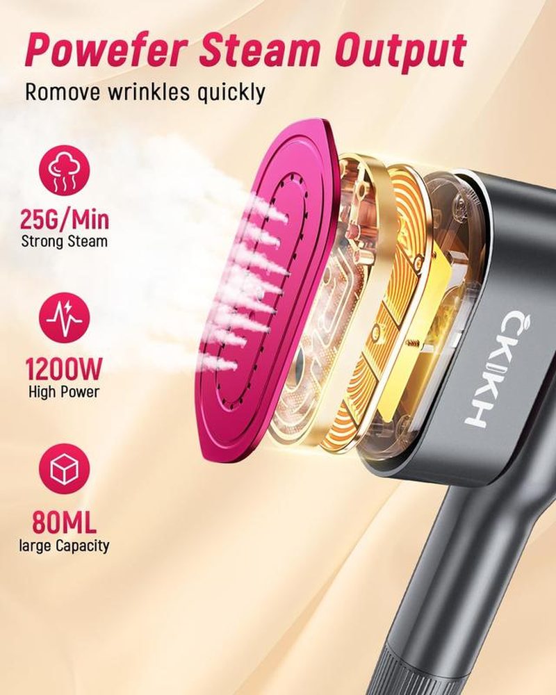 Steamer for Clothes, Portable Clothes Steamer 1200W, 5-Second Fast Heat-Up Travel Steamer for Garments, Handheld Clothing Steamer Iron, 25G/Min Powerful Steam Output Fabric Wrinkle Remover for Home