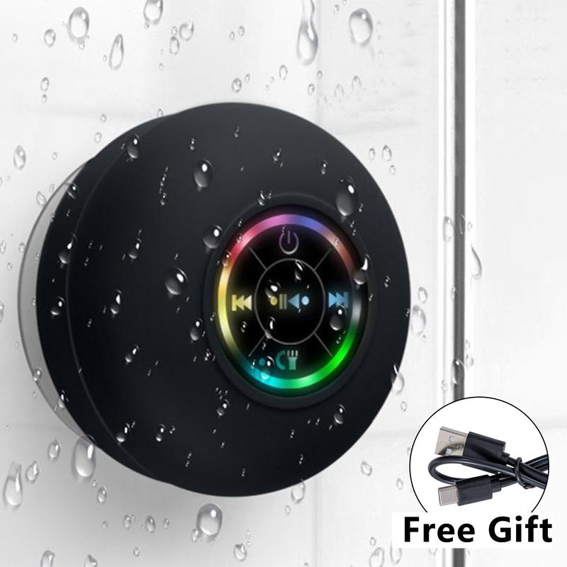 Waterproof Mini Bluetooth Shower Speaker with LED Light Portable IPX4 Waterproof Hands-Free Speakerphone Rechargeable Using Micro USB Wireless Stereo for Beach Shower & Home, Great Song