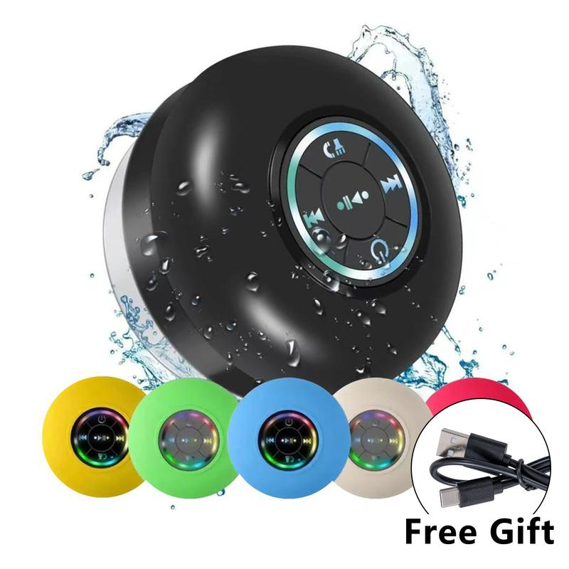 Waterproof Mini Bluetooth Shower Speaker with LED Light Portable IPX4 Waterproof Hands-Free Speakerphone Rechargeable Using Micro USB Wireless Stereo for Beach Shower & Home, Great Song
