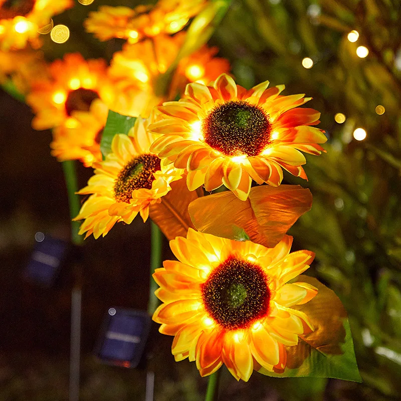 1/3 Head Solar Sunflower LED Light Outdoor Waterproof Garden Lawn Wedding Christmas Party Decoration Solar Powered Garland Lamp